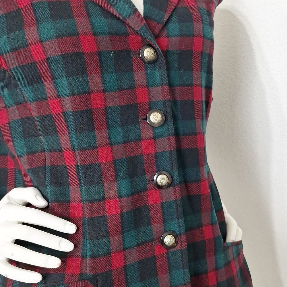 Pendleton Vintage Black Red Green 100% Virgin Wool Academia Plaid Blazer Size 12 - Picture 11 of 15